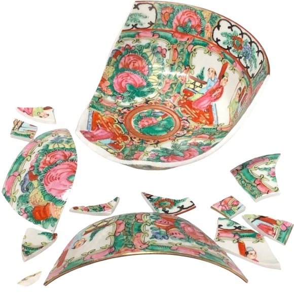 Chinese Famille Rose Bowl Pink Floral Kintsugi Gold Crack Personal Growth Gift - Picture 3 of 11